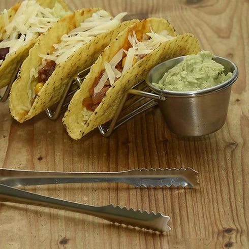 Stainless Steel Taco Holder with 2 Sauce Bowls