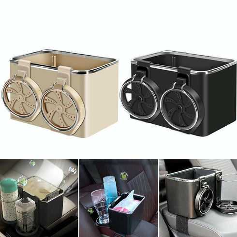Car Paper Box Hanging Armrest Box Storage Box Cup Holder - Black
