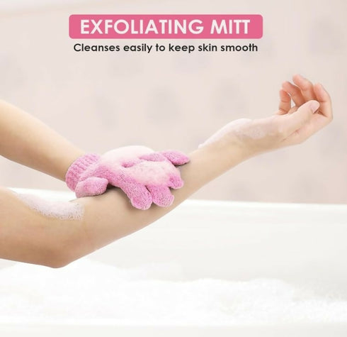 2 Piece Exfoliating Wash Gloves Dual Texture Bath Gloves for Shower - pink