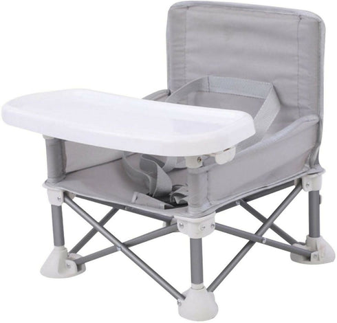 Foldable Baby Dining Chair Seat with Tray and Travel Bag - Grey