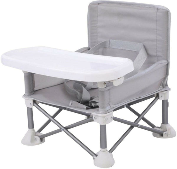 Foldable Baby Dining Chair Seat with Tray and Travel Bag - Grey