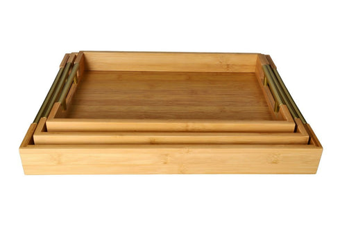 Bamboo Serving Tray Set 3 Pieces
