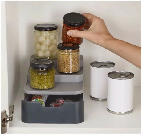 Step Style Spice Organizer With Drawer - Grey