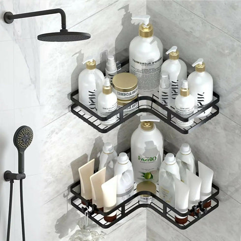 5 Piece Set Metal Triangle Corner Storage Rack For Bathroom Shower - Black