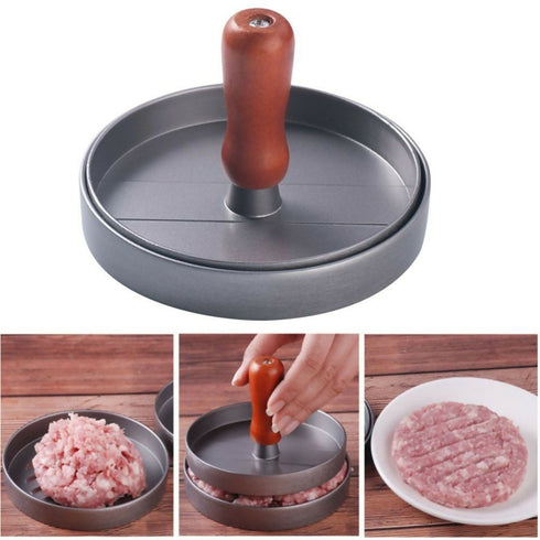 Round Burger Patty Press with Wooden Handle