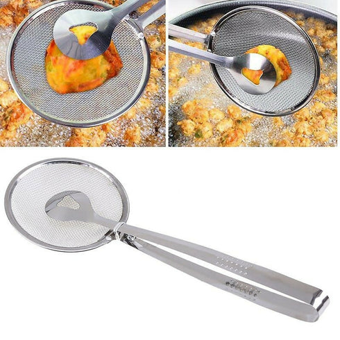 Stainless Steel Oil Strainer Kitchen Filter With Food Tong Clip