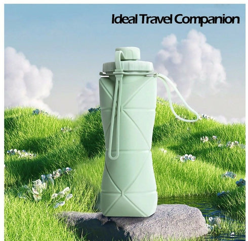 Collapsible Silicone Water Bottle 600ml Foldable Travel Bottle - Green