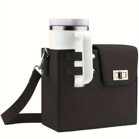 Versatile Crossbody Beverage Cup Bag - Black