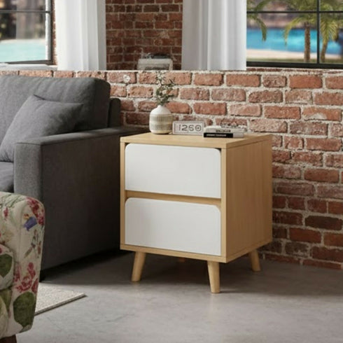 Modern 2-Drawer Nordic Nightstand - Compact Oak Bedside Table- 36x34x46cm