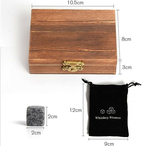 Unique Ice Cube Granite Stones with Wooden Box & Bag + stainless steel tong