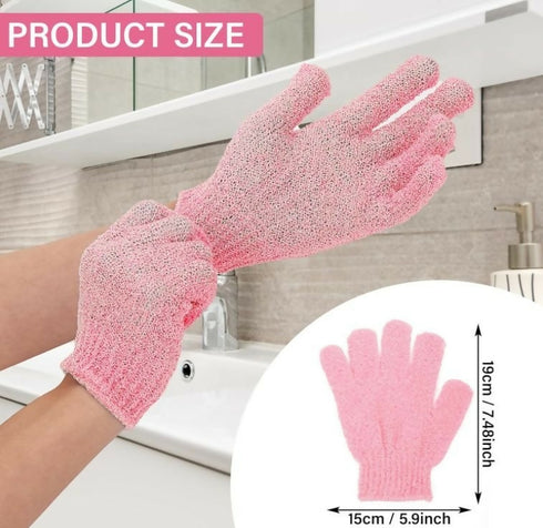 2 Piece Exfoliating Wash Gloves Dual Texture Bath Gloves for Shower - pink