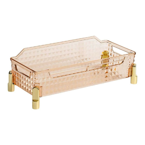 Modern Clear Desktop Storage Organizer Diamond Pattern Cosmetic Organizer - Brown