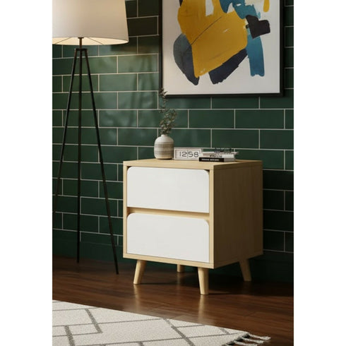 Modern 2-Drawer Nordic Nightstand - Compact Oak Bedside Table- 36x34x46cm