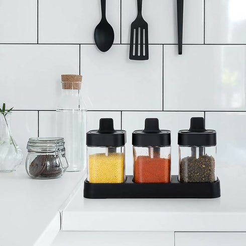 3 Spice Jar Set - black