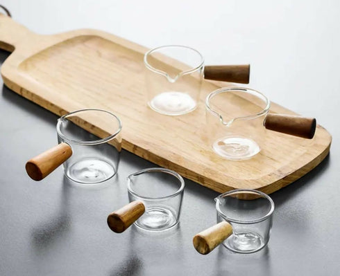 High Borosilicate Glass Sauce Cup Mini Sauce Jar With Wooden Handle