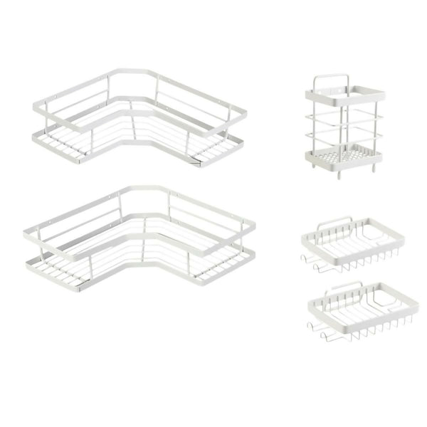 5 Piece Set Metal Triangle Corner Storage Rack For Bathroom Shower - White