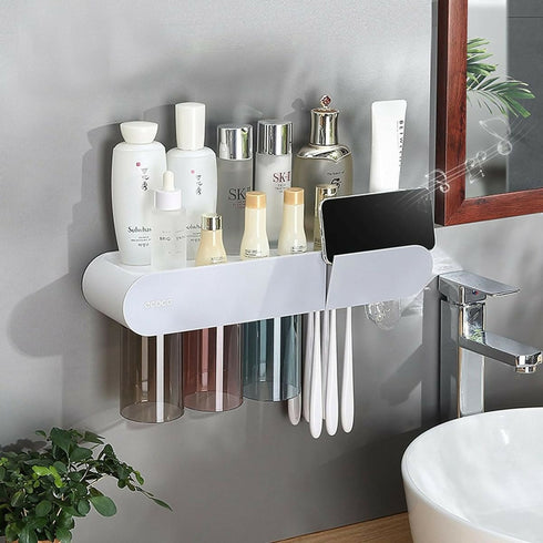 Ecoco 3 Cups Magnetic Toothbrush Holder Family Set Wall Mounted