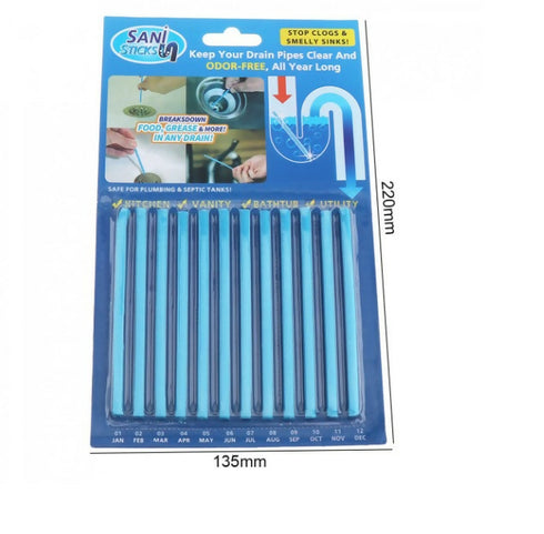 3 Packs of 12 Each Sani Sticks Drain Cleaner
