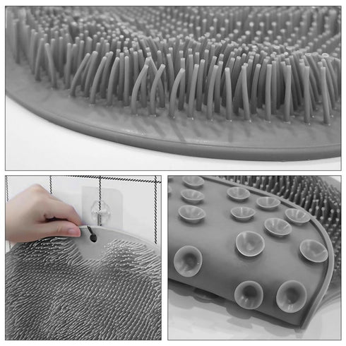 Shower Foot Scrubber with Non-Slip Suction Cups - Body Back Massaging Mat - grey