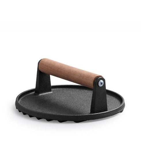 Cast Iron Burger Smash Press with Wood Handle - Round