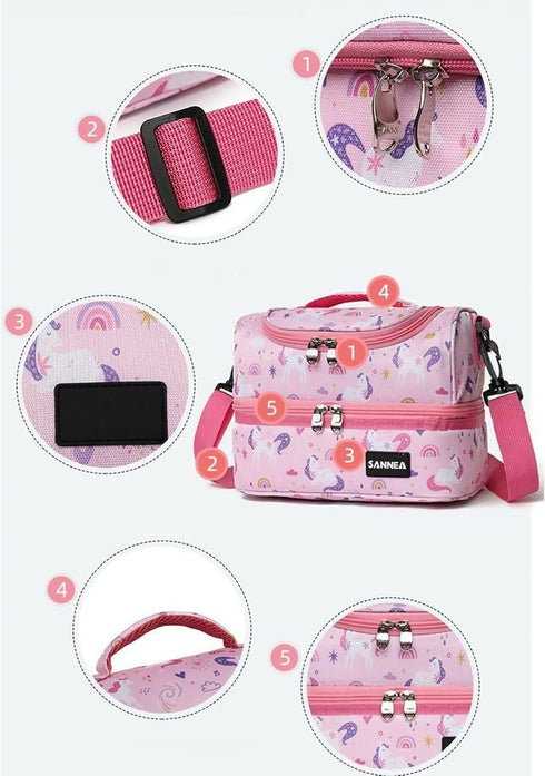 Thermal Insulated Tiffin Bags for Kids Two Layer - 5L - Pink