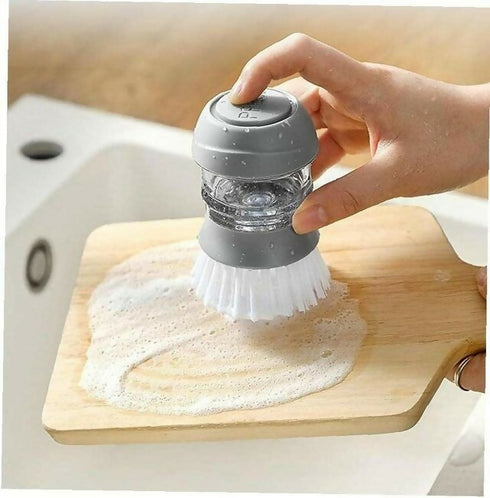 Soap Dispensing Cleaning Pot Brush With Holder - grey/white