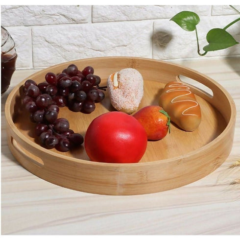 3 Different Size Round Bamboo Trays With Handles