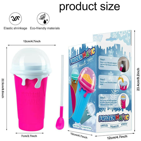 Slushie Maker Cup 500ML Magic Quick Frozen Smoothies Cup DIY Ice-Cream - Pink