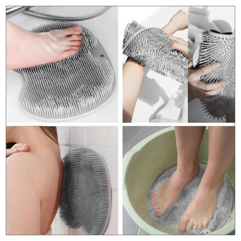 Shower Foot Scrubber with Non-Slip Suction Cups - Body Back Massaging Mat - grey