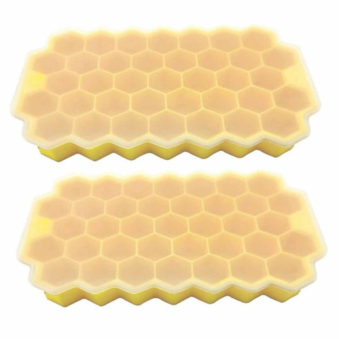 Pack of 2 Silicone 37 Honeycomb Ice Cube Shaped Ice Tray With Lid - Yellow