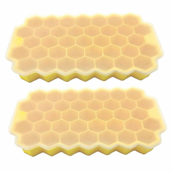 Pack of 2 Silicone 37 Honeycomb Ice Cube Shaped Ice Tray With Lid - Yellow