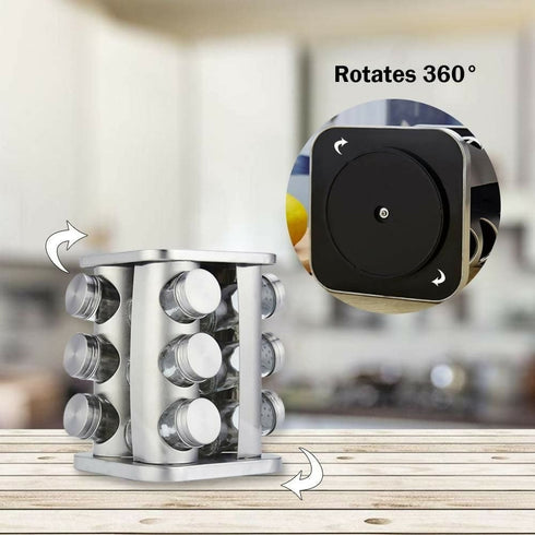 Rotating Spice Rack Organizer With 12 Jars
