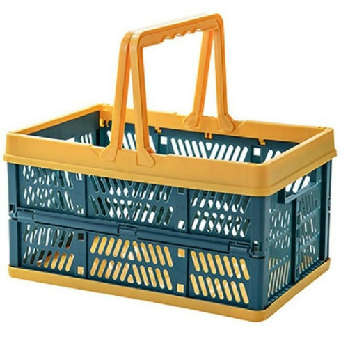 Collapsible Foldable Storage Shopping Basket - green/yellow