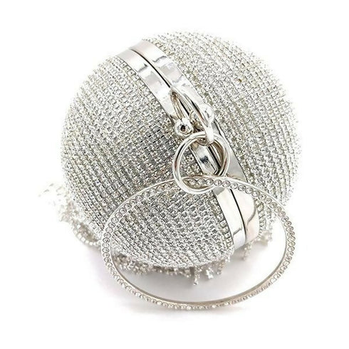 Woman Round Ball Clutch Handbag - Silver