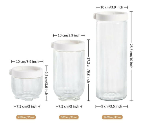 Set of 3 Glass Storage Jars Storage Containers