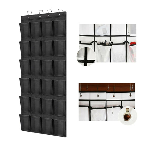 Home Storage 24 Large Pockets Shoe Organizer - Black