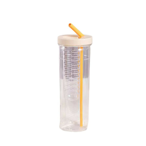 700ml Plastic Water Bottle with Straws and Fruits Infuser - Cream