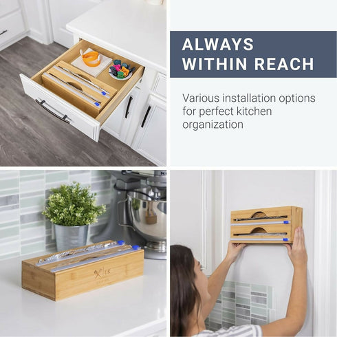 2-in-1 Bamboo Food Wrap Dispenser With Cutter