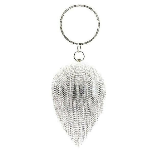 Woman Round Ball Clutch Handbag - Silver