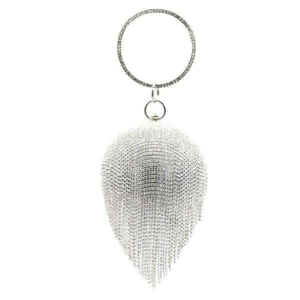 Woman Round Ball Clutch Handbag - Silver