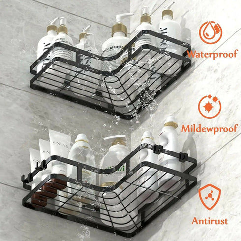 5 Piece Set Metal Triangle Corner Storage Rack For Bathroom Shower - Black