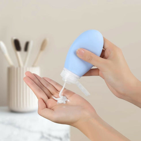 Leak-Proof Silicone Travel Bottle Set with Labels & Carry Bag - 2 Pack