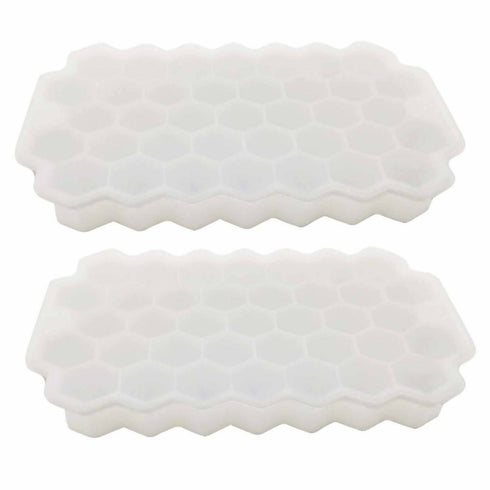 Pack of 2 Silicone 37 Honeycomb Ice Cube Shaped Ice Tray With Lid - White