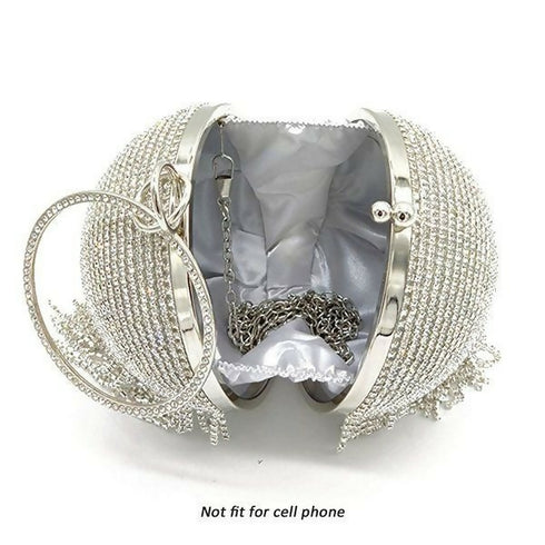 Woman Round Ball Clutch Handbag - Silver