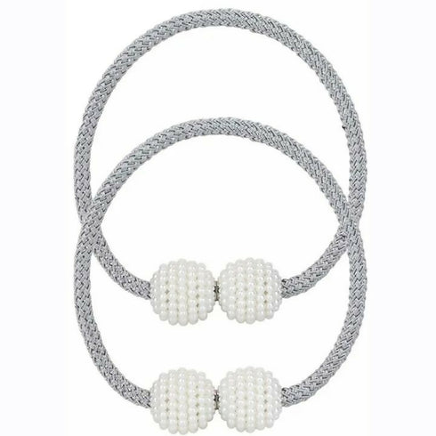 Magnetic Curtain Rope Tieback with Pearl Design End - Grey