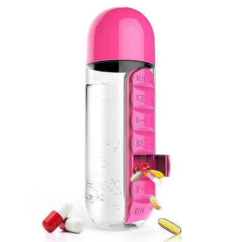 Water Bottle with Pill Box Organizer