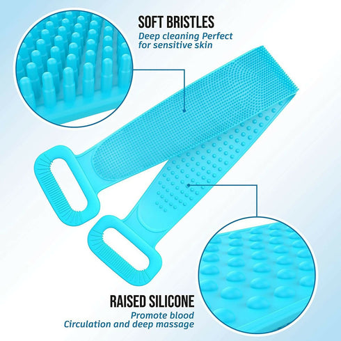 Silicon Back Scrubber and Exfoliating strap - blue