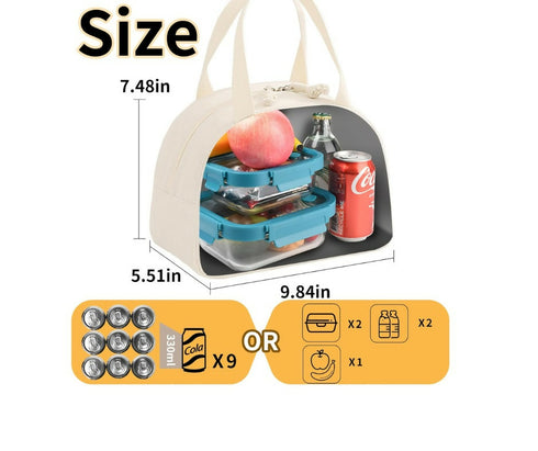 Corduroy Lunch Tote Cooler Bag Insulated with Handle Beige Work Campus