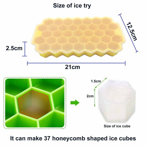 Pack of 2 Silicone 37 Honeycomb Ice Cube Shaped Ice Tray With Lid - Yellow