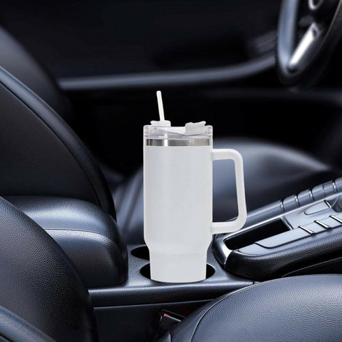 1200ml Insulated Tumbler Vacuum Flask with Handle & Straw – Large Stainless Steel Travel Mug for Hot & Cold Drinks – Leakproof, Double-Wall Vacuum Flask (White